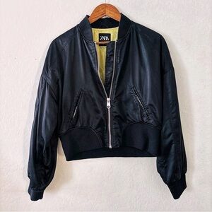 Zara Black Bomber Jacket with Silver Accents Size S